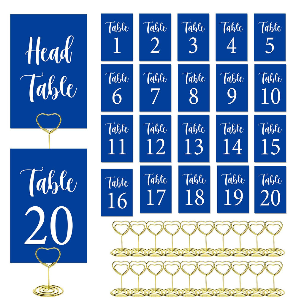 Blue Wedding Table Numbers 1-20 with Head Table and 21PCS Card Holders Blue