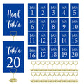 Blue Wedding Table Numbers 1-20 with Head Table and 21PCS Card Holders Blue