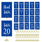 Blue Wedding Table Numbers 1-20 with Head Table and 21PCS Card Holders Blue