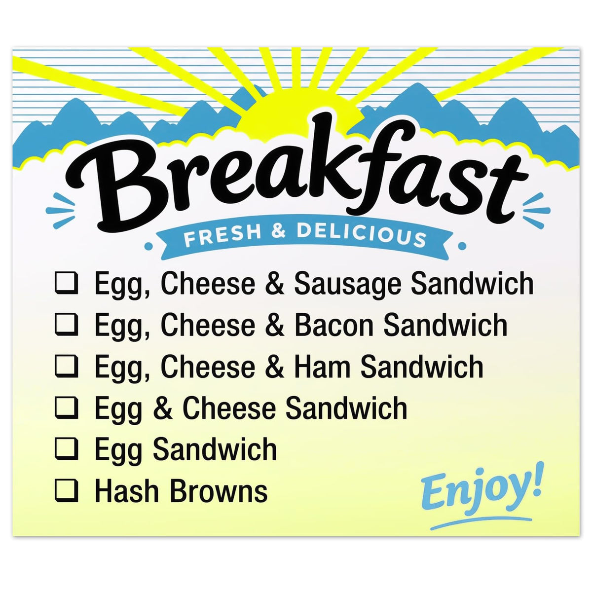 Dunzoom 1 Roll Breakfast Sandwich Check-Off Food Information Labels