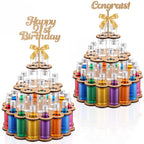 Mini Liquor Bottle Cake Wood Shelf Party Centerpiece Display, Gold