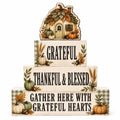 EXY 4 Pcs Pumpkin House Table Decor Fall Rustic Wooden Tiered Tray Decor Thanksgiving Pumpkin