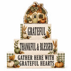 EXY 4 Pcs Pumpkin House Table Decor Fall Rustic Wooden Tiered Tray Decor Thanksgiving Pumpkin