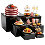 Saim Acrylic Buffet Risers Display Stands 3" To 8" Square, 6pcs Black