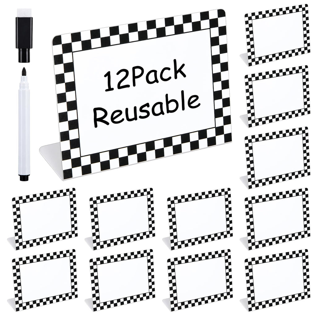 12 Pack Race Car Party Food Label with Marker Reusable Table Card Racing