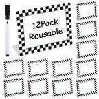 12 Pack Race Car Party Food Label with Marker Reusable Table Card Racing