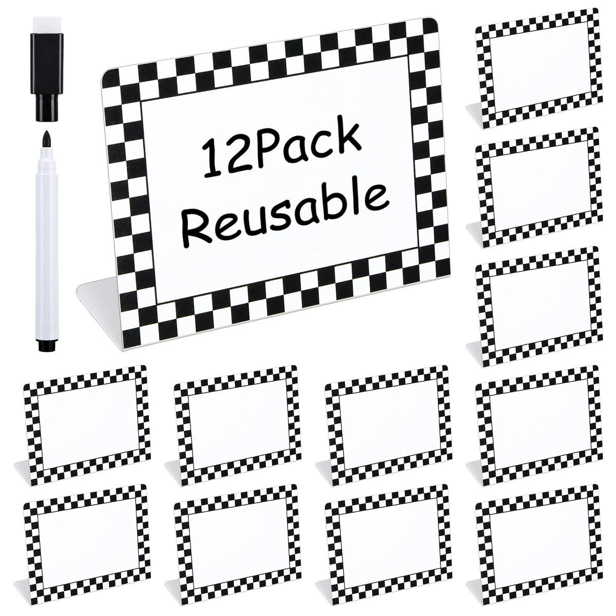 12 Pack Race Car Party Food Label with Marker Reusable Table Card Racing