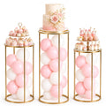 3Pcs Cylinder Stands for Party With 50 Balloons, Gold Cylinder Pedestal Stand, Cilindros para Fiestas Cake pedestal Stand Metal Round Display Plant Stand Tables for Weddings Birthday Decorations