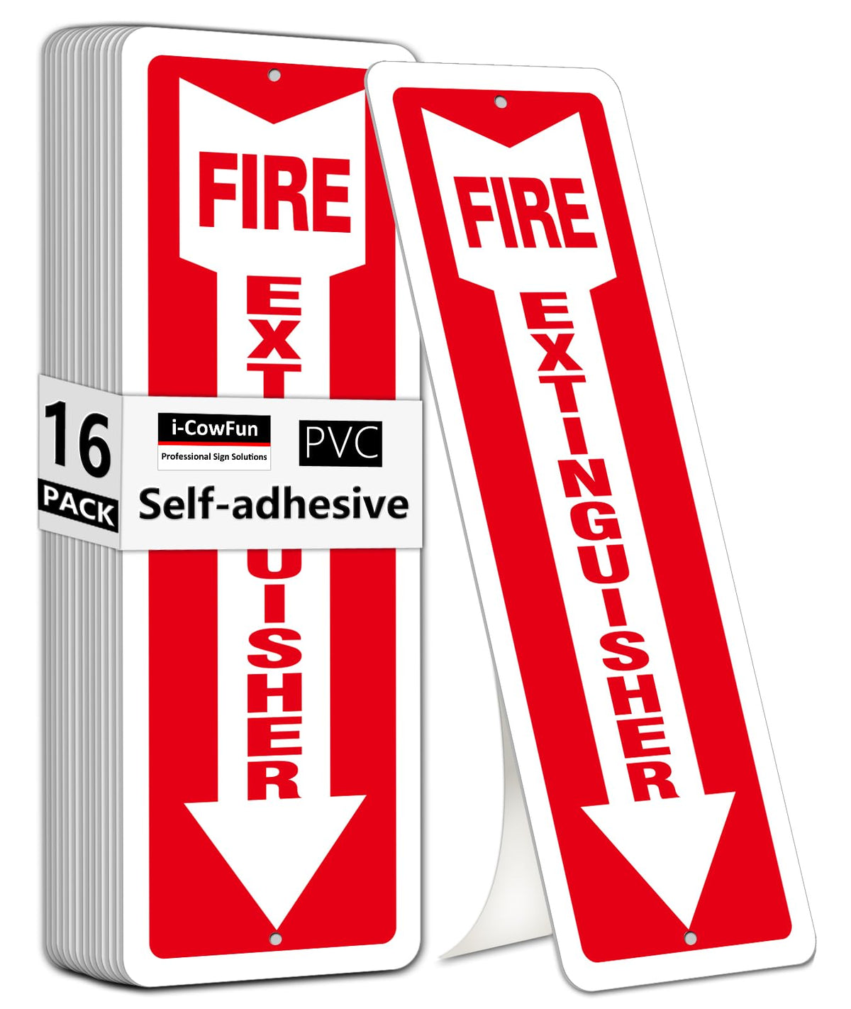 (16 Pack) Self-adhesive Fire Extinguisher Sign, 12" x 4" Durable Plastic Fire Extinguisher Sticker for Business and Home Use, Indoor, Outdoor, 20 Mil Thick PVC Safety Signs, Weather-resistant, No Fade, Easy to Install 16