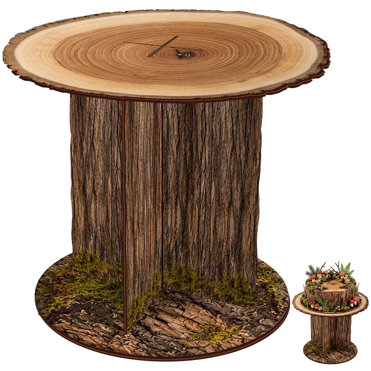 Fuutreo 12 Inch Rustic Faux Tree Stump and Moss Riser for Display Stand
