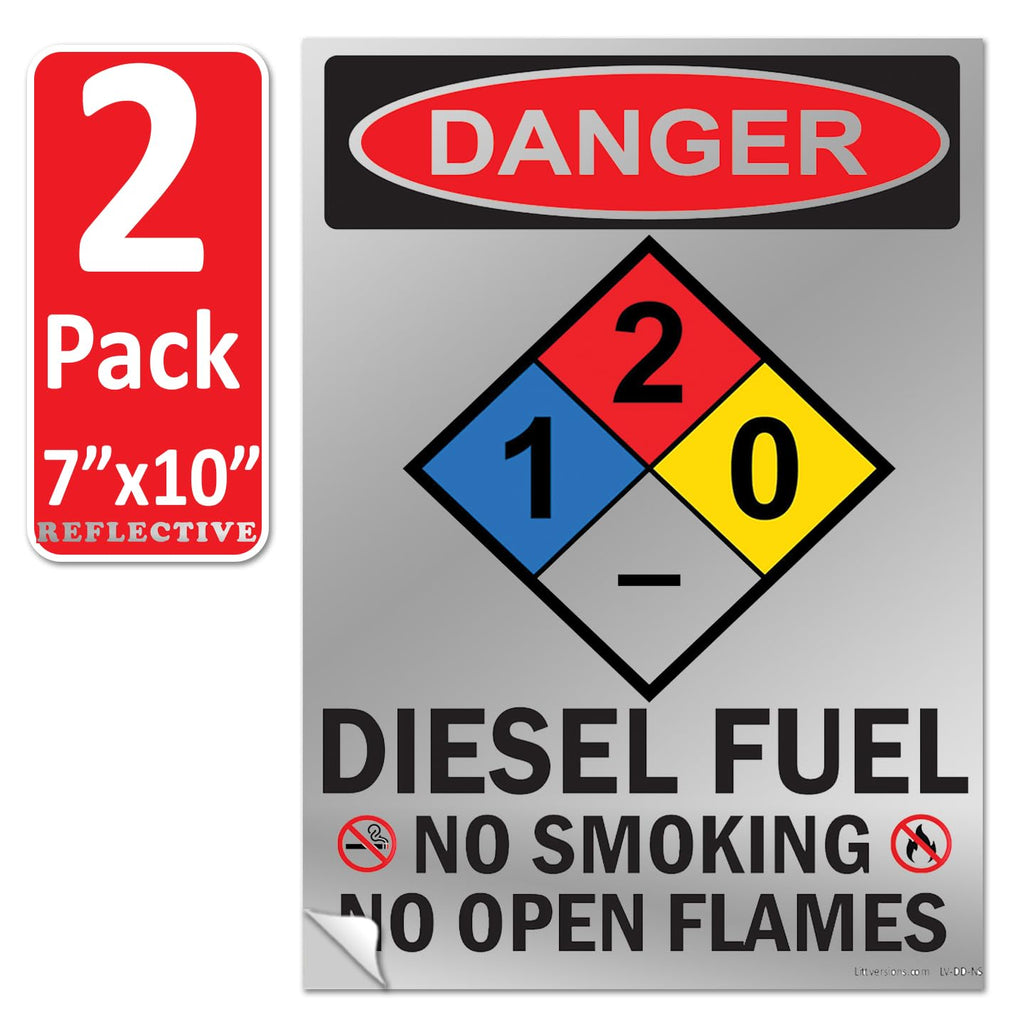 2 Pack 7"x10" Reflective Danger Diesel Fuel No Smoking No Open Flames OSHA Warning Safety Hazard Label 1-2-0 Sign Decal 6 mil Laminated UV Protected ANSI NFPA 704 Placard 123631 7" x 10" Reflective Laminated