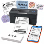 Bluetooth Thermal Shipping Label Printer, 4x6, Black
