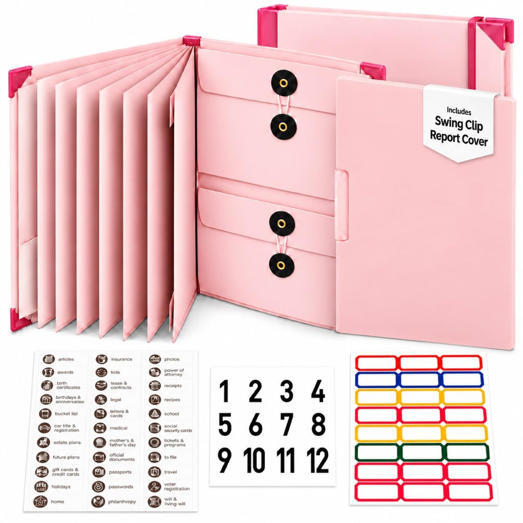 Important Document Organizer, Extra-Thick in Case I Die Binder with Labels Pink