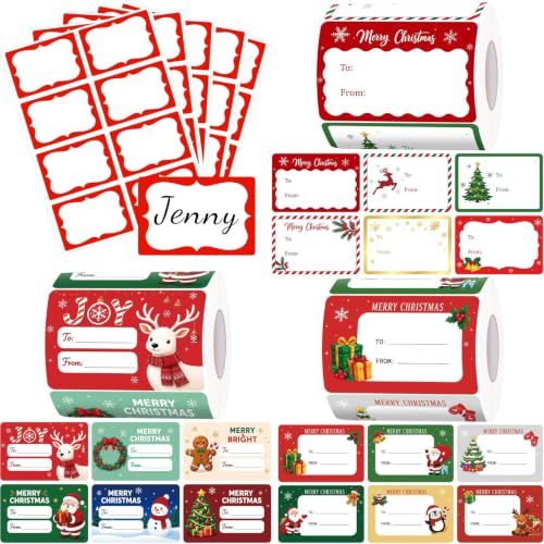 Anwyll 200Pcs Red Name Tag Stickers+1500Pcs Christmas Name Tag Stickers