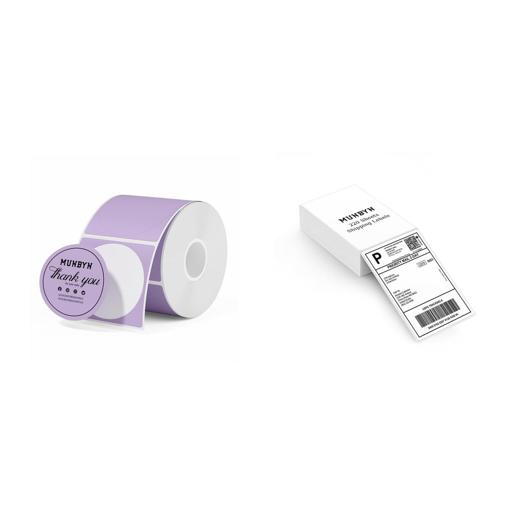 2" Purple Circle Thermal Labels 750 Labels/Roll+4x6 Thermal Printer Labels 220 Labels/Stack