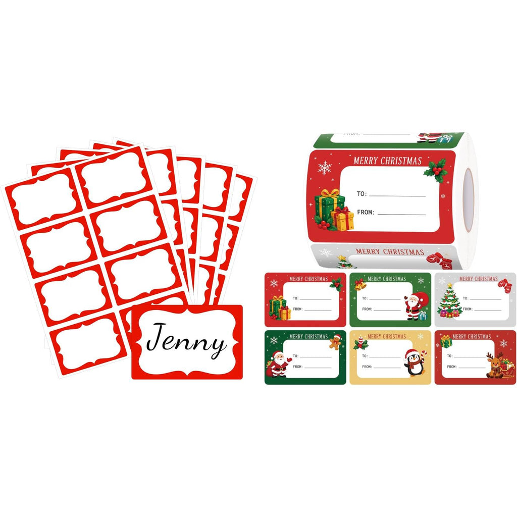 Anwyll 200Pcs Red Name Tag Stickers+500Pcs Christmas Name Tag Stickers