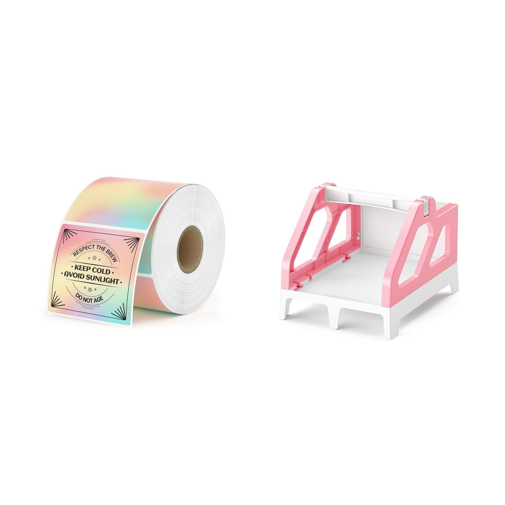 2x2 Thermal Stickers 500 Labels/Roll+ILH01 Label Holder Pink