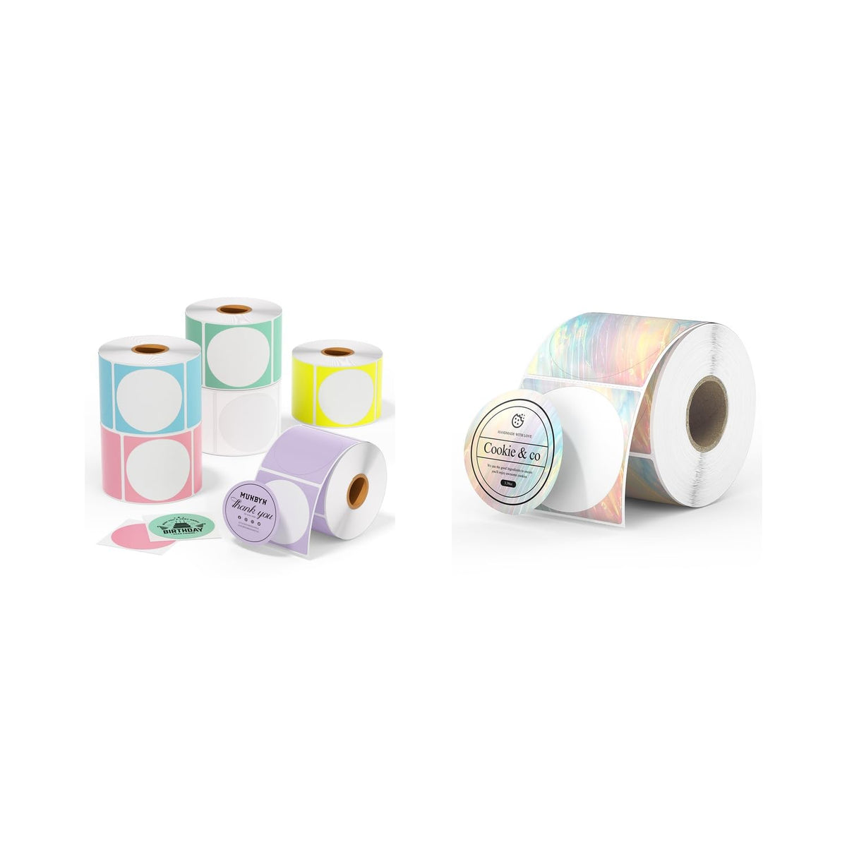 2" Color Circle Thermal Stickers 6 Rolls-4,500 Labels+2" Shell Texture Round Thermal Labels 500 Labels/Roll
