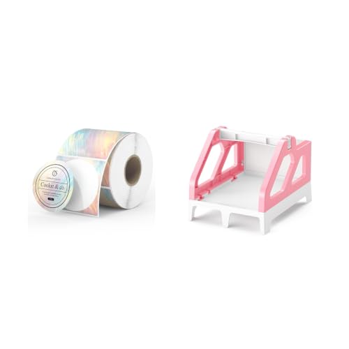 2" Shell Texture Round Thermal Labels 500 Labels/Roll+ILH01 Label Holder Pink