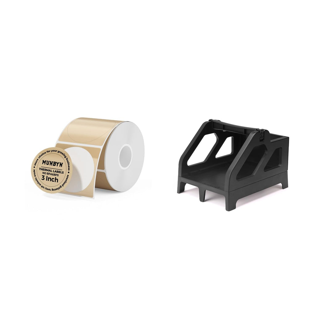3" Brown Round Thermal Labels 500 Labels/Roll+ITPP941ST Label Holder Black