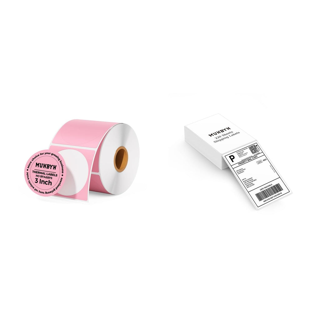 3" Pink Circle Thermal Labels 500 Labels/Roll+4x6 Thermal Printer Labels 220 Labels/Stack