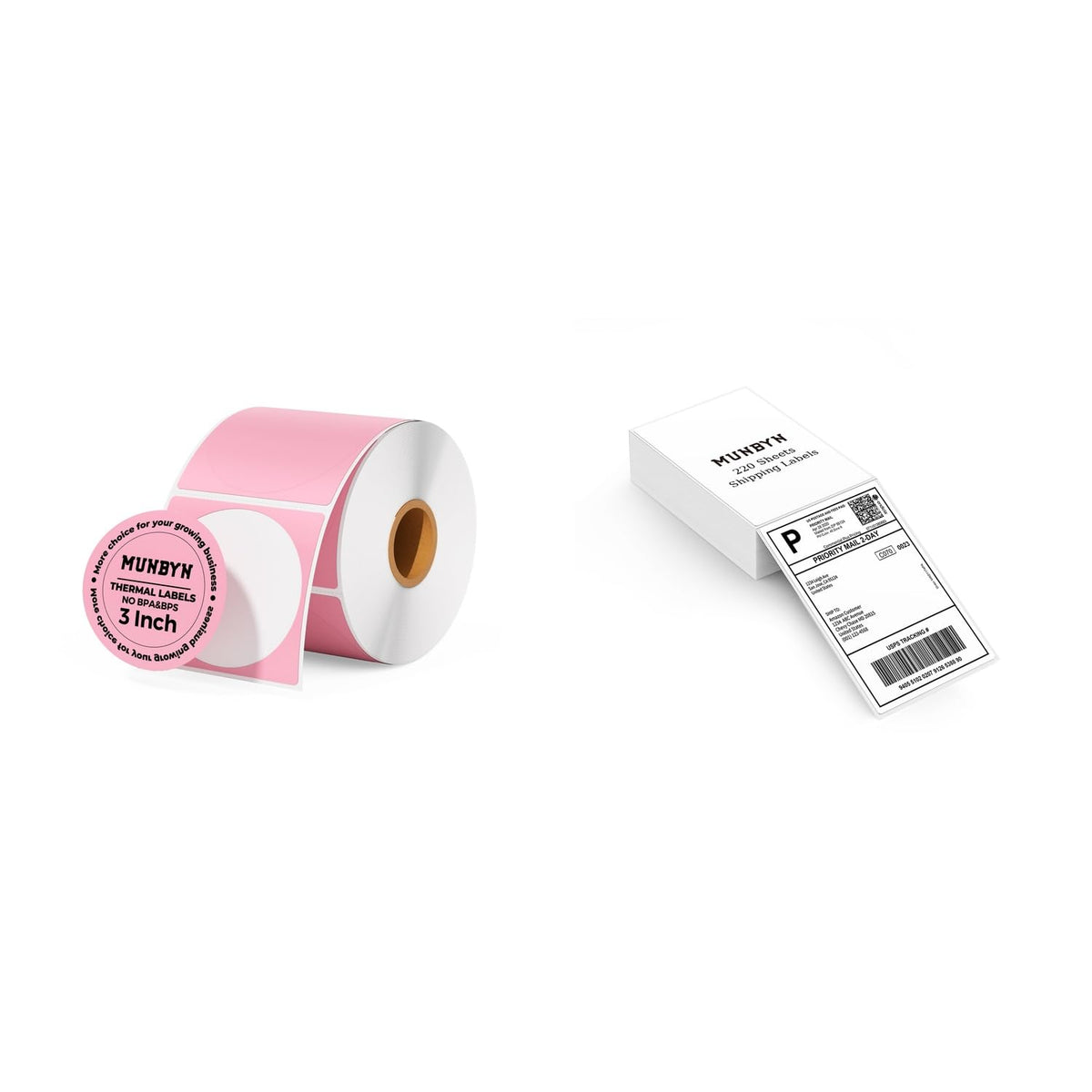 3" Pink Circle Thermal Labels 500 Labels/Roll+4x6 Thermal Printer Labels 220 Labels/Stack