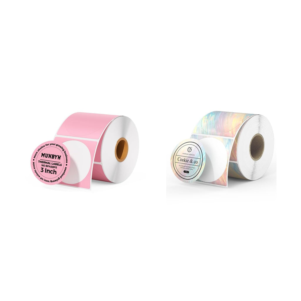 3" Pink Circle Thermal Labels 500 Labels/Roll+2" Shell Texture Round Thermal Labels 500 Labels/Roll