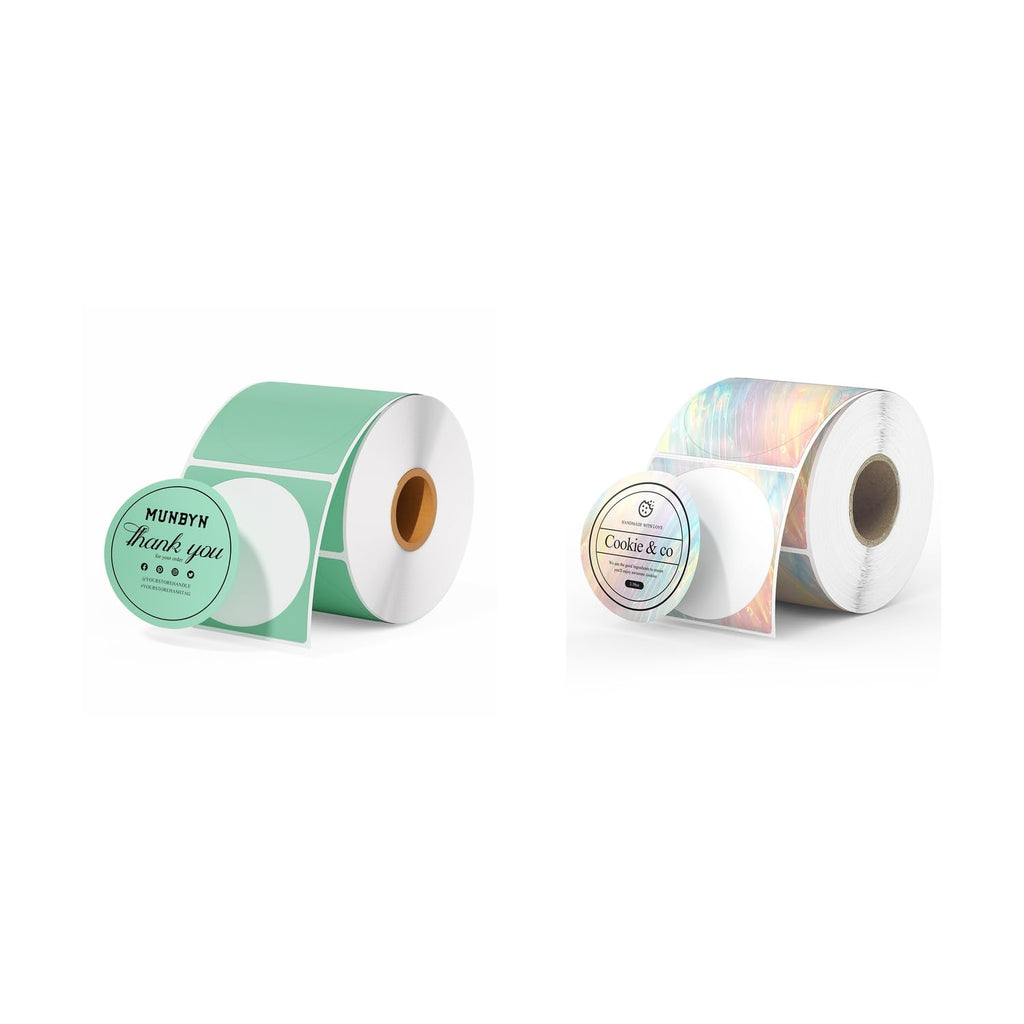 2" Green Circle Thermal Stickers 750 Labels/Roll+2" Shell Texture Round Thermal Labels 500 Labels/Roll