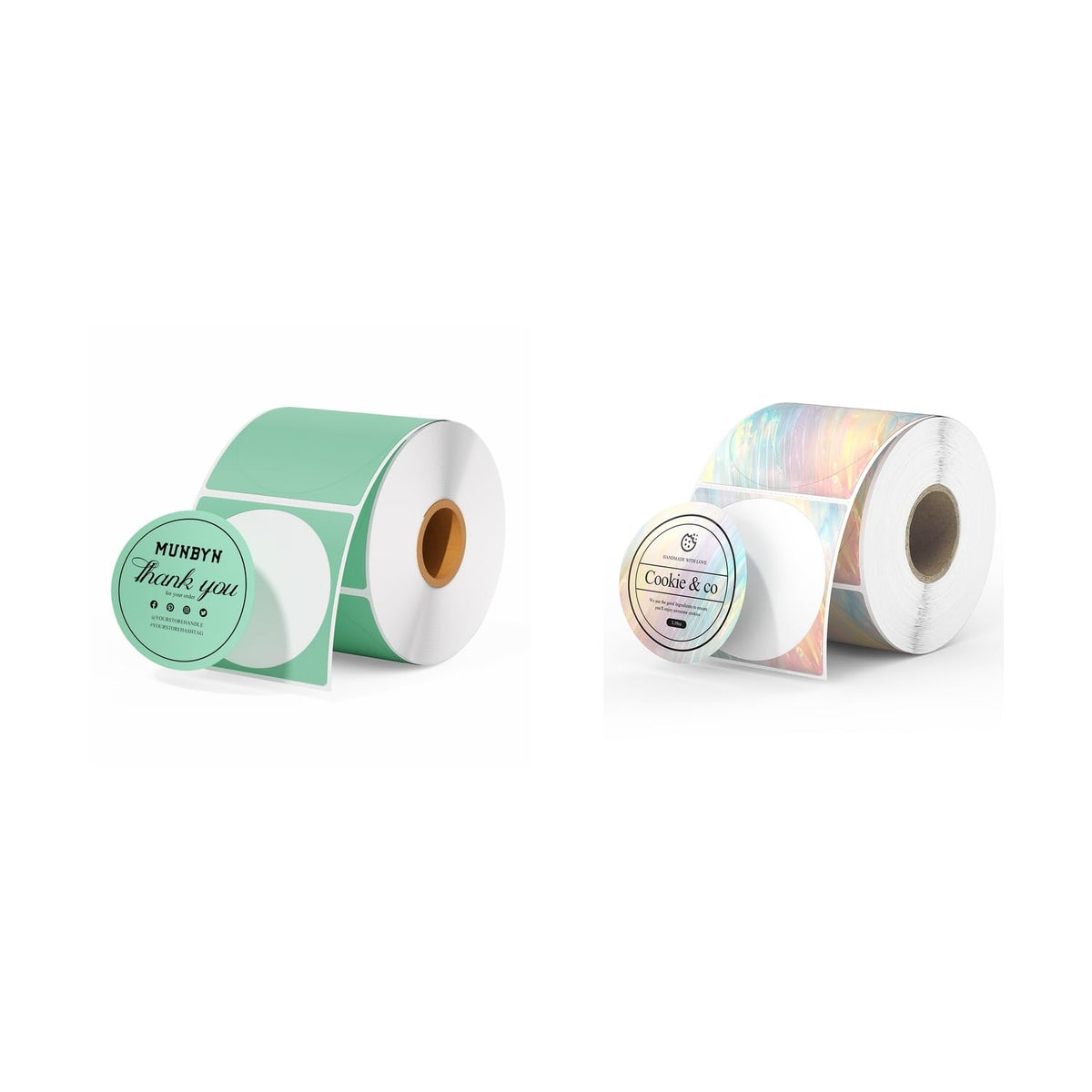 2" Green Circle Thermal Stickers 750 Labels/Roll+2" Shell Texture Round Thermal Labels 500 Labels/Roll