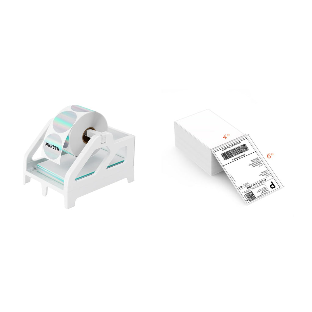 MUNBYN ILH01 Label Holder White+4x6 Thermal Printer Labels 220 Labels/Stack