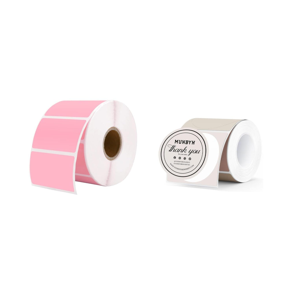 2.25x1.25 Pink Thermal Labels 1,000 Labels/Roll+2" Round Thermal Labels 150 Labels/Roll