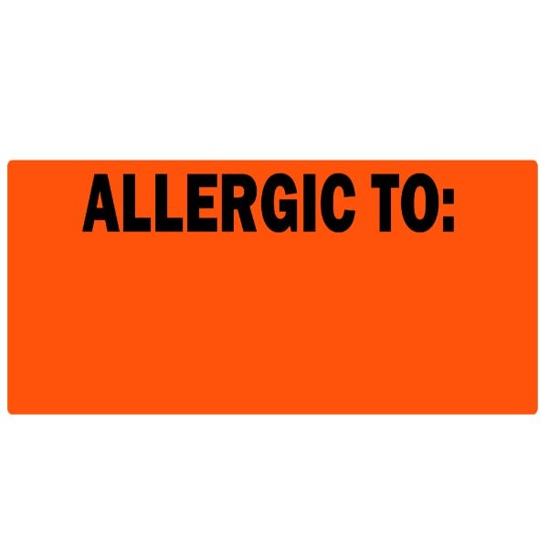 "Allergic To" Fluorescent Orange Writable Allergy Labels 2" x 1" Pack of 500