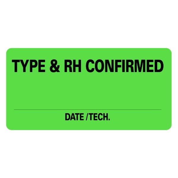 TYPE & RH CONFIRMED Blood Type Labels 2" x 1" Labels (500 labels)