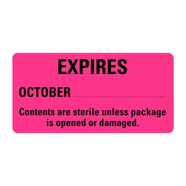 Expires October Sterile Labels 2" x 1" Labels (500 labels)