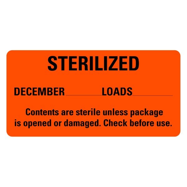 STERILIZED December Medical Labels 2" x 1" Labels (500 labels)