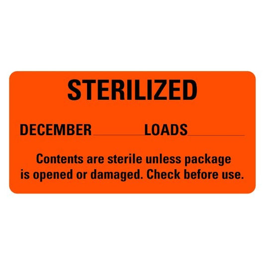 STERILIZED December Medical Labels 2" x 1" Labels (500 labels)