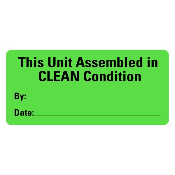 This Unit Assembled In CLEAN Condition Medical Labels 2" x 1" Pack of 500