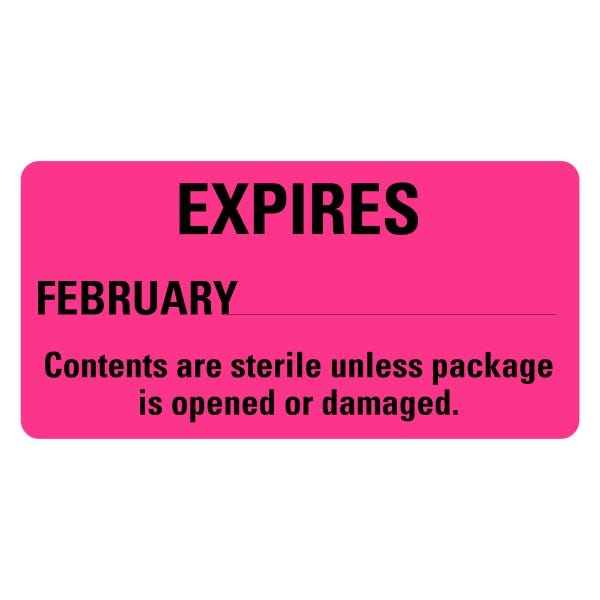 Expires February Sterile Labels 2" x 1" Labels (500 labels)