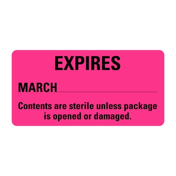 Expires March Sterile Labels 2" x 1" Labels (500 labels)