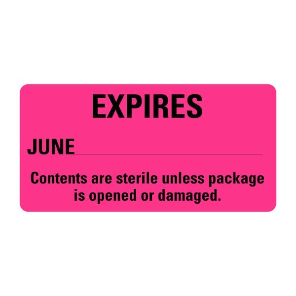 Expires June Sterile Labels 2" x 1" Labels (500 labels)