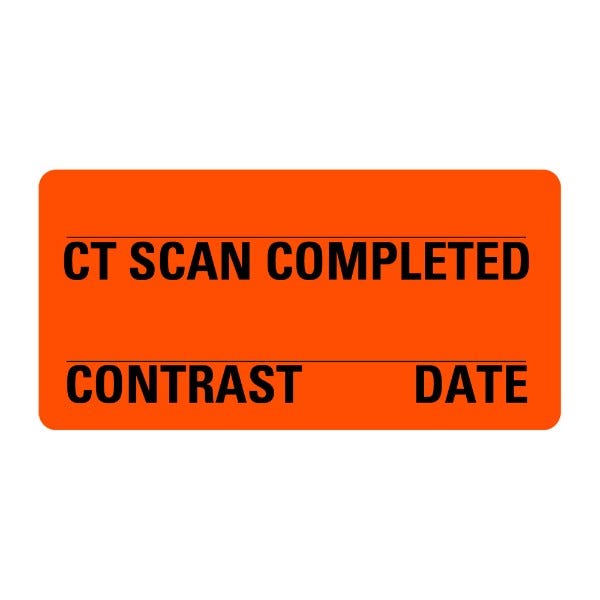 CT SCAN COMPLETED Contrast Date Medical Labels 2" x 1" Orange 500 labels