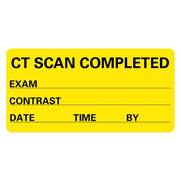 CT SCAN COMPLETED - with Exam, Contrast & Date Labels 2" x 1" Yellow, 500 Labels
