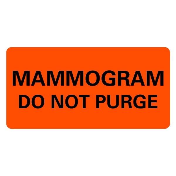 MAMMOGRAM DO NOT PURGE Labels 2" x 1" Orange Labels (500 labels)
