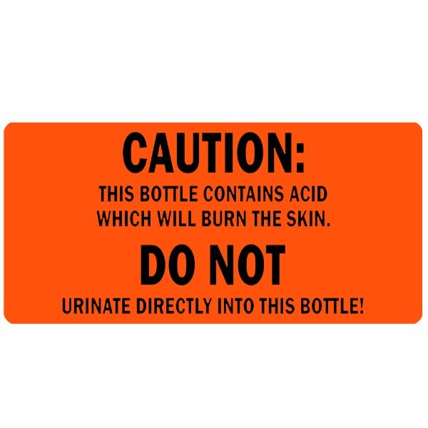 Caution This Contains Acid Medical Labels 2" x 1" orange Pack of 500 labels