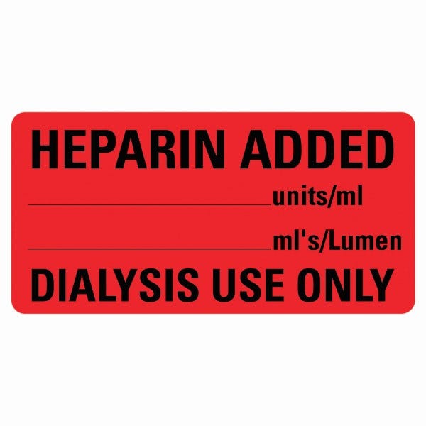 HEPARIN ADDED Labels 2" x 1" Red Labels (500 labels)