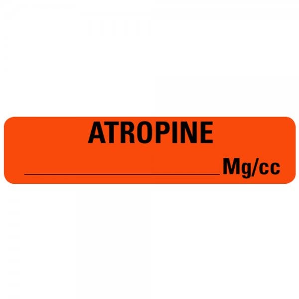 0.375" x 1.625" ATROPINE MG/CC Drug Syringe Labels Pack of 500
