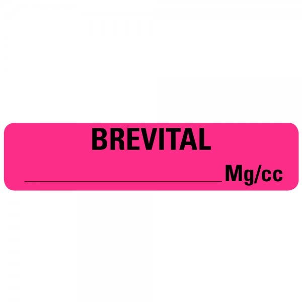 0.375" x 1.625" BREVITAL MG/CC Drug Syringe Labels Pack of 500
