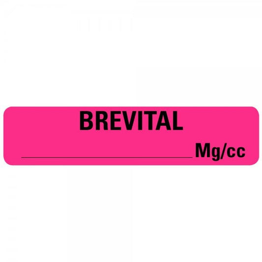 0.375" x 1.625" BREVITAL MG/CC Drug Syringe Labels Pack of 500