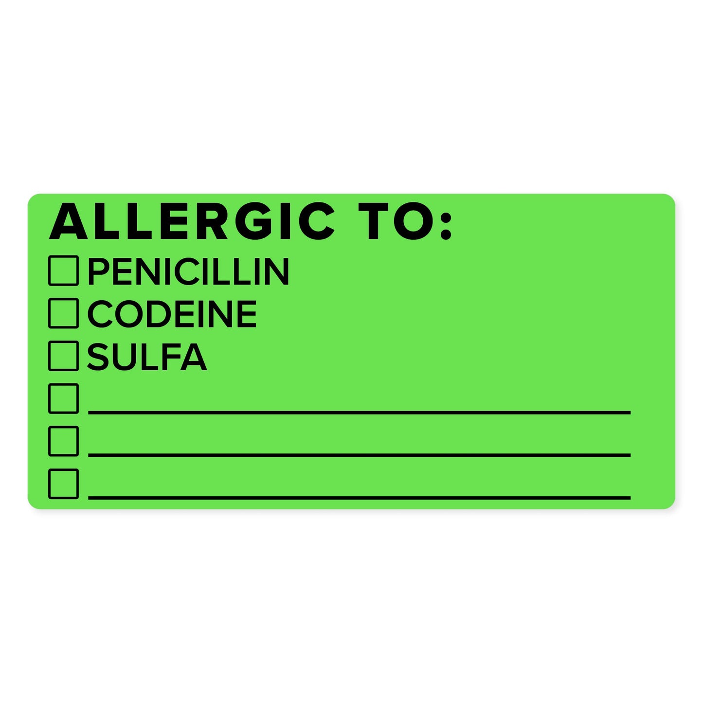 "Allergic To" Writable Green Allergy Labels 2" x 1" Labels (500 labels)