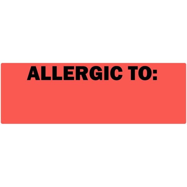 "Allergic To" Fluorescent Red Allergy Labels 2" x 1" Labels (500 labels)